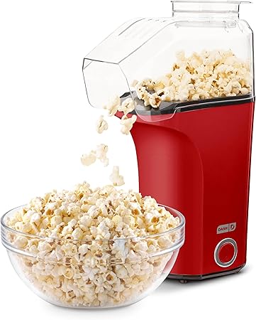 DASH Hot Air Popcorn Popper Maker with Measuring Cup to Portion Popping Corn Kernels  Melt Butter, 16 Cups - Red