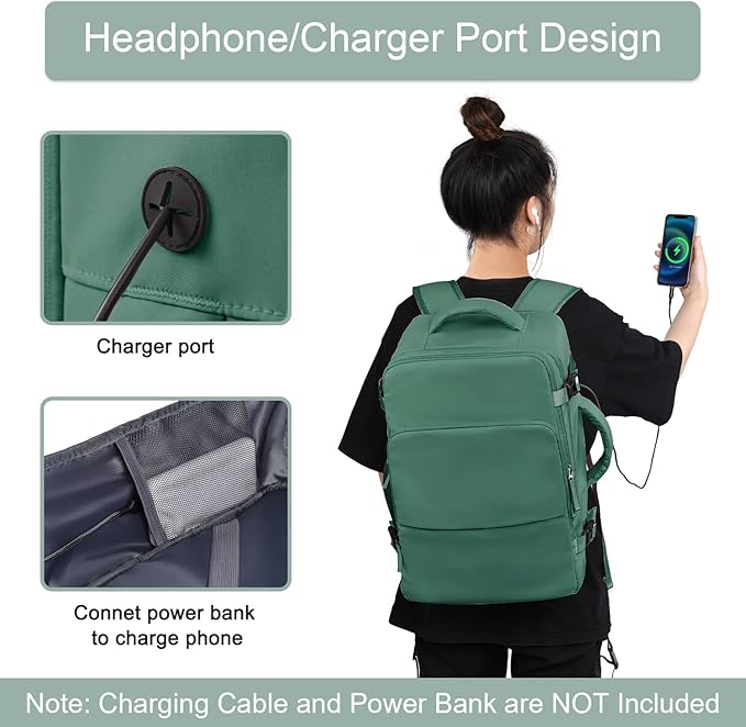 Hanples Large Travel Laptop Backpack for Women, Carry On Backpack, Hiking Backpack, Waterproof Durable Business Backpack with USB Charging Port, College Computer Bag, Fits 16 Inch Laptop