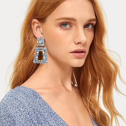 Rhinestone Rectangle Dangle Statement Earrings Trendy Crystal Geometric Drop Earrings hypoallergenic for Women