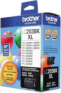 Brother Genuine High Yield Black Ink Cartridges, LC2032PKS, Replacement Black Ink Two Pack, Includes 2 Cartridges of Black Ink, Page Yield Up To 550 Pages/Cartridge, LC203