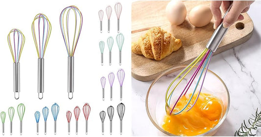 Manual Silicone Whisk Manual Eggs Beater Durable Kitchen Pastry Tools Cake Baking Utensil Mixer for Baking and Cooking, 12 inches, Pink