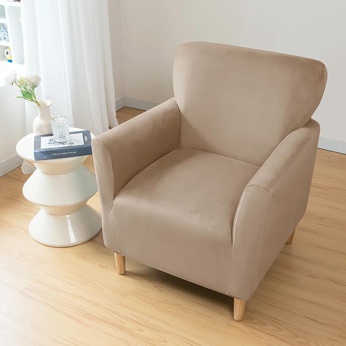 LiveGo Stretch Mid Century Modern Armchair Slipcover 1-Piece Solid Accent Chair Covers with Arms Soft Chair Slipcovers for Living Room Furniture Protector Office Reception