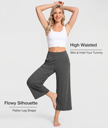 GYS Bamboo Viscose Capri Pants for Women, Wide Leg Cropped Pajama Pants, Loose Yoga Sweatpants, Palazzo Lounge Pj Bottoms