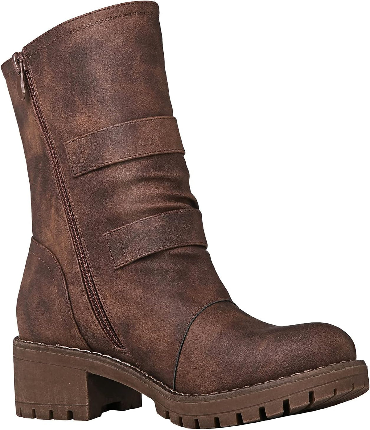 Lace up Mid Calf Motorcycle Fashion Festival Boots Combat Riding Military Boots for Women
