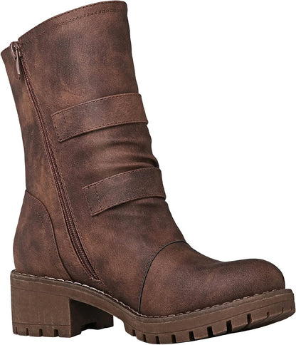 Lace up Mid Calf Motorcycle Fashion Festival Boots Combat Riding Military Boots for Women