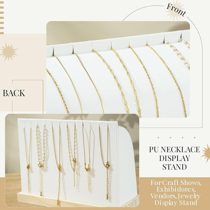 2 Pieces Cambered Wooden Necklace Display Stand with Soft Mat Necklace Holder Jewelry Display for Vendors Home Boutique Countertop Pendant Chain Chokers Organizer Pendant (White,PU Leather)