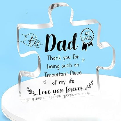 Delicate Dad Gifts from DaughterSon Engraved Acrylic Block Puzzle Piece Ideal Paperweight Keepsake Gifts for Home Office Table Desk Decor 3.9 x3.4 Inch