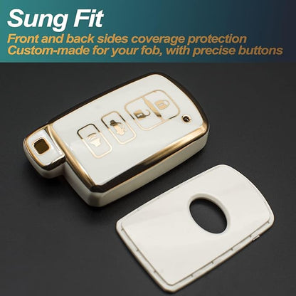 FEYOUN Key Fob Cover Compatible with Toyota Avalon Camry Corolla RAV4 Sequoia Highlander 4Runner Smart 4 Buttons TPU Remote Keyless Key Fob Case Protection Shell Accessories, White