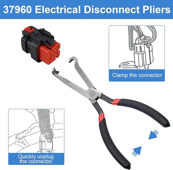 37960 Electrical Disconnect Pliers, 8 inch Automotive Electrical Connector Pliers for Auto Mass Air Flow Sensors, Fuel Injectors, Ignition Coils and Other Auto Parts (Red)