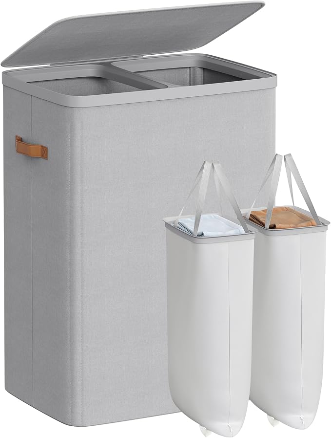 SONGMICS Laundry Basket, 170L Laundry Hamper with Lid, 2 Removable Bags