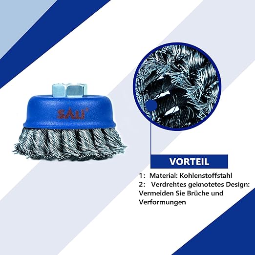 SALI 1 Wire Cup Brush, 4 Inch Twisted Knotted Cup Brush for Grinders, with 5/8-11 Inch Arbor for Heavy Cleaning Rust, Stripping and Abrasive, for Angle Grinder