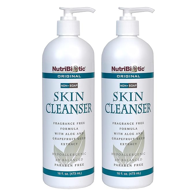 NutriBiotic Original Non-Soap Skin Cleanser, 16 Oz Twin Pack  Fragrance Free with GSE  pH Balanced, Hypoallergenic  Biodegradable  Free of Parabens, Fragrance, Phosphates, SLS, Dyes,  Colorings
