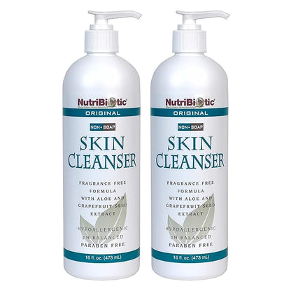 NutriBiotic Original Non-Soap Skin Cleanser, 16 Oz Twin Pack  Fragrance Free with GSE  pH Balanced, Hypoallergenic  Biodegradable  Free of Parabens, Fragrance, Phosphates, SLS, Dyes,  Colorings