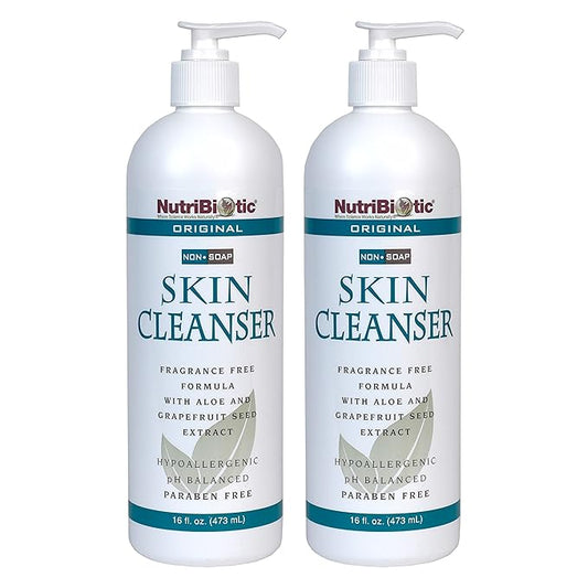 NutriBiotic Original Non-Soap Skin Cleanser, 16 Oz Twin Pack  Fragrance Free with GSE  pH Balanced, Hypoallergenic  Biodegradable  Free of Parabens, Fragrance, Phosphates, SLS, Dyes,  Colorings