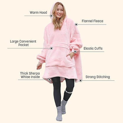 Catalonia Oversized Blanket Hoodie Sweatshirt, Wearable Sherpa Lounging Pullover for Adults Women Men