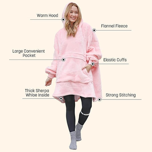 Catalonia Oversized Blanket Hoodie Sweatshirt, Wearable Sherpa Lounging Pullover for Adults Women Men
