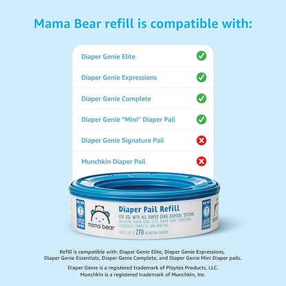 Brand - Mama Bear Diaper Pail Refills for Genie Pails, Unscented, 270 Count (Pack of 2)