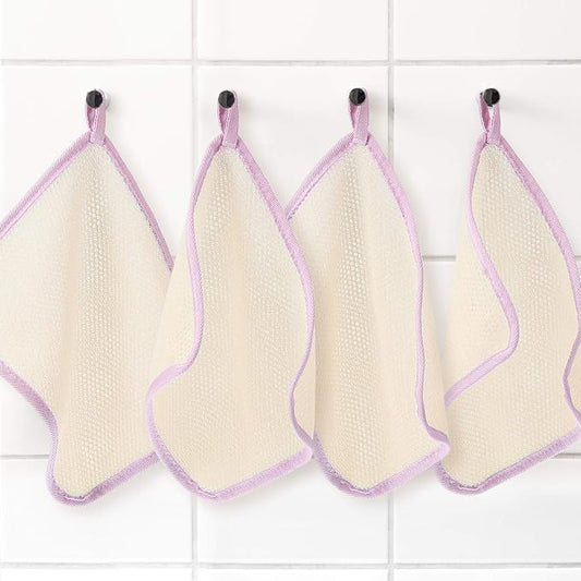 Tatuo 5 Pcs Exfoliating Face and Body Wash Cloths Towel Weave Bath Cloth Exfoliating Scrub Cloth Massage Bath Cloth for Women and Men, 10.63 x 9.05 Inch (Pink Edge)