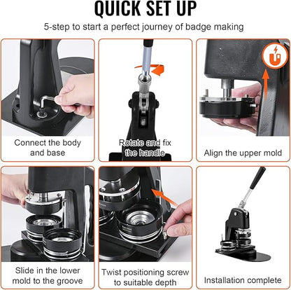 Vevor 3-in-1 Button Maker Machine, 1/1.25/2.28 Inch (25/32/58mm) Pin Press Kit