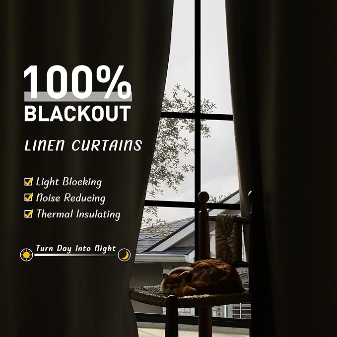 UHITECH 100 Blackout Curtains for Living RoomBedroom Black Out Curtain 90 Inches Length 2 Panels Set Natural Linen Thermal Insulated Drapes Back TabRod Pocket 7.5ft