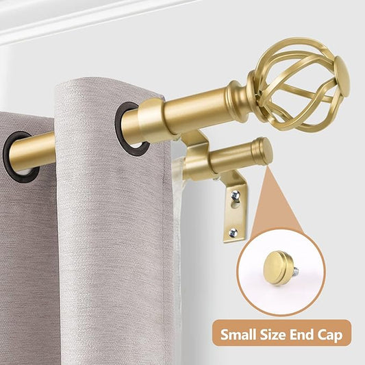 KAMANINA End Cap Replacement Finials for 34 or 58 Inch Curtain Rods, Warm Gold Drapery Rod Finials with M6 Standard Screws, Set of 2