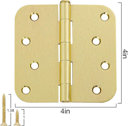 4 Inch Door Hinges Noise-Free 3 Pack Brass Door Hinges Rounded 5/8"Radius Residential/Commercial,Interior/Exterior Hinges For Front Bedroom Bi-folding Double French Garage Gate Doors Heavy Duty Steel