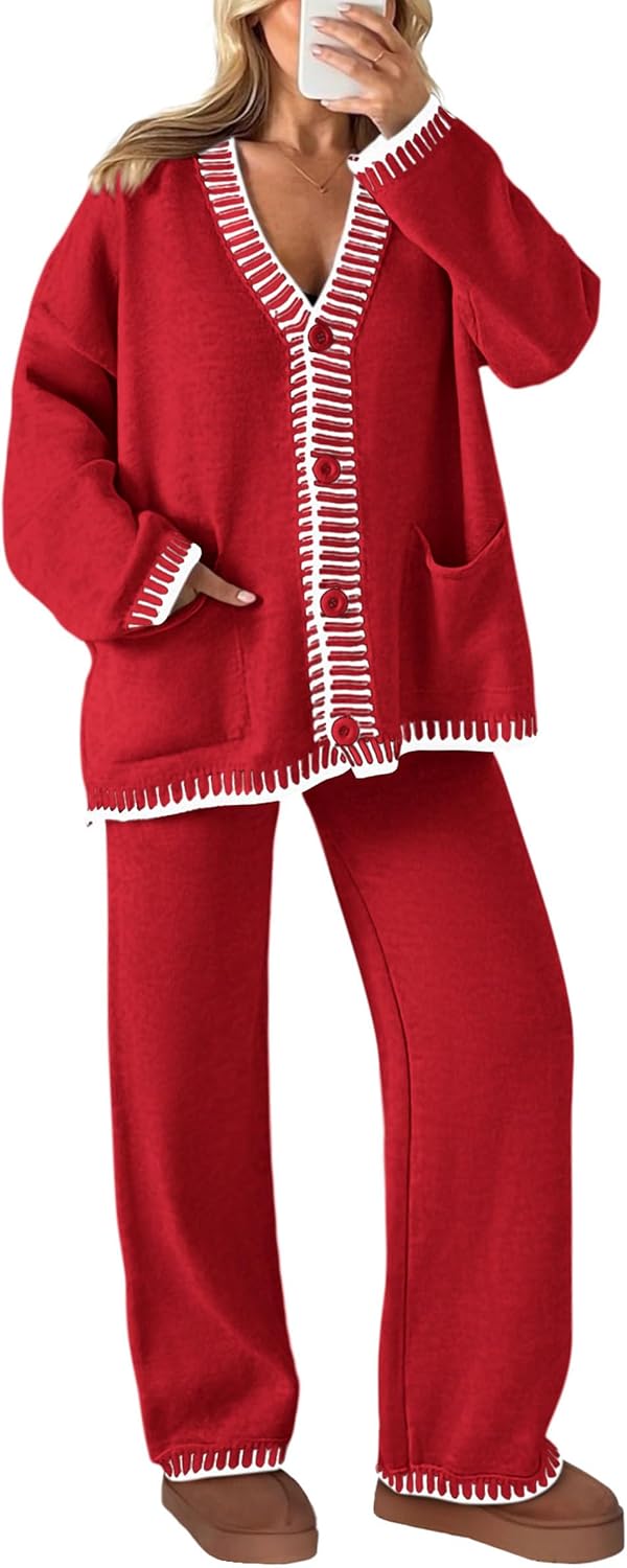PRETTYGARDEN Lounge Sets for Women Fall 2026 Loungewear 2 Piece Outfits Cardigan Sweaters Track Suit Matching Winter Clothing