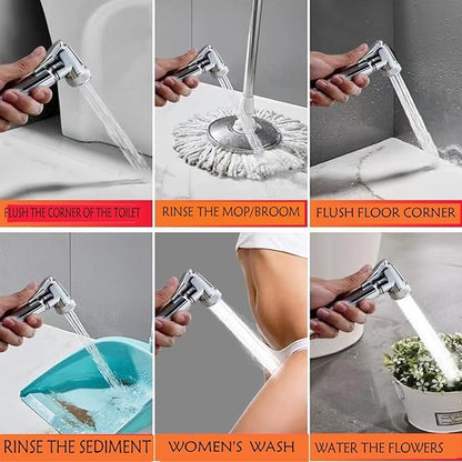 Metal Handheld Bidet Sprayer Toilet-Adjustable Water Pressure Control with Bidet Hose for Feminine Wash Bidet Faucets Sprayer for Kitchen and Toilet Cleaning