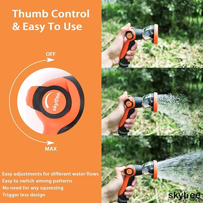 Hose Nozzle, Metal Garden Spray Hose Nozzle, 10 Patterns Thumb Control Hose Sprayer Nozzle in Lawn and Garden