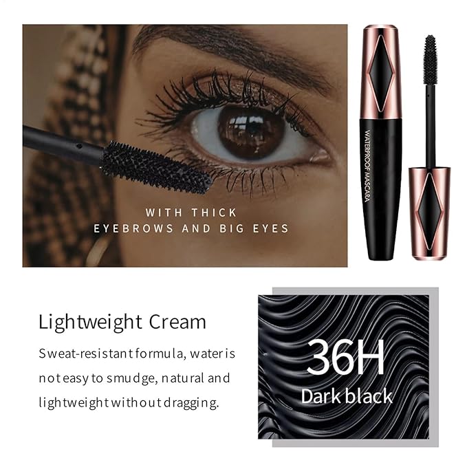 Black Waterproof Mascara - European and Style Lash Makeup, No Smudge or Sweat  Curl-Enhancing and Volumizing Mascara, Long-Lasting Slimming Lash Formula for All-Day Wear