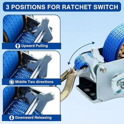 8milelake 1000lbs Hand Winch Hand Crank Strap Gear Winch Polyester Strap ATV Boat Trailer Heavy Duty