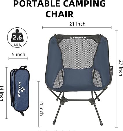ROCK CLOUD Portable Camping Chair Ultralight Folding Chairs Outdoor for Camp Hiking Backpacking Lawn Beach Sports, Navy