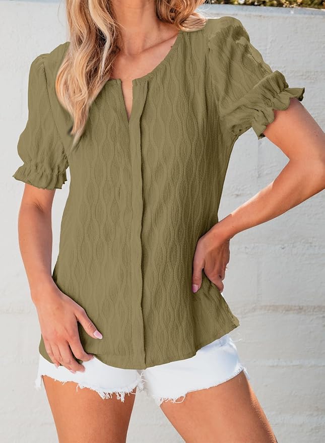 EVALESS Womens Fashion Tops Cute Puff Sleeve Blouses for Women Dressy Casual Spring Summer Clothes Outfits for 2025