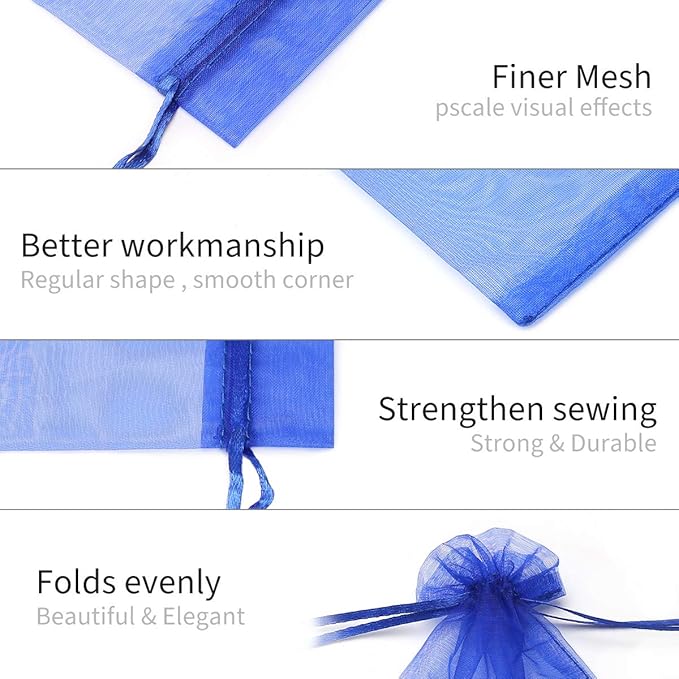 Akstore 100Pcs 2.8"x3.6"(7x9cm) Sheer Drawstring Organza Jewelry Pouches Wedding Party Christmas Favor Gift Bags (Blue)