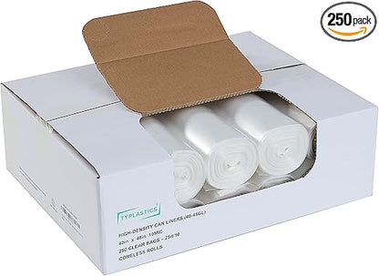 TYPLASTICS 40-45 Gallon Clear Trash Can Liners - 40" x 48"  High Density Garbage Bags - Case of 250  Multipurpose for Office, Outdoor, Recycling, Industrial and Commercial