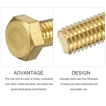 METALLIXITY Hex Head Screw Bolt (12-13x1-34") 2Pcs, Brass Fully Threaded Solid Brass Hex Bolts Machine Screws - for Machinery Repair