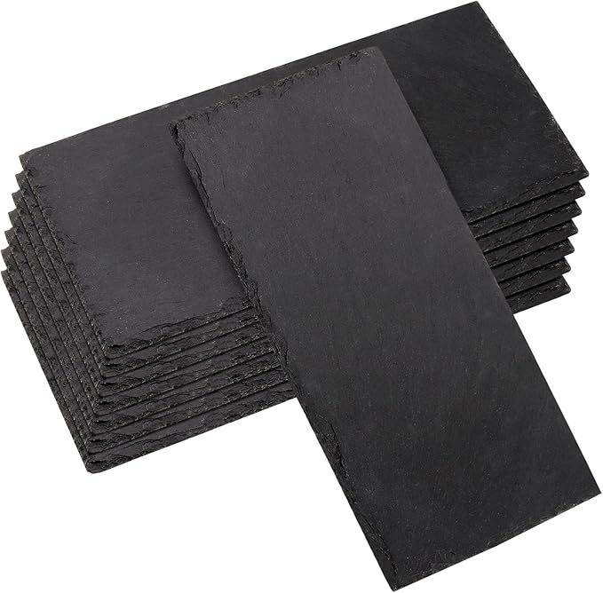 MOUYAT 5 Pack 10 x 5 Inch Black Slate Plates, Rectangular Slate Cheese Board with Natural Edge, Natural Stone Plates Cutting Board Charcuterie Boards for Cheese, Sushi, Meat, Appetizers