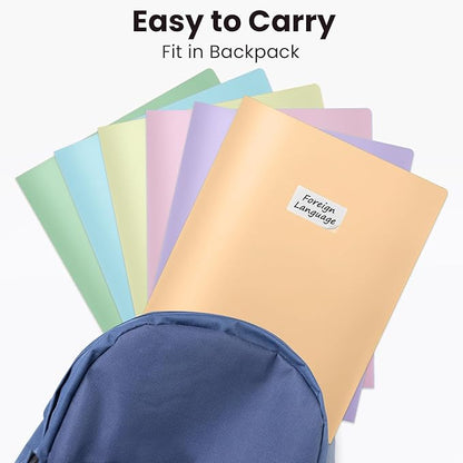 Soooez 6Pack Folders with Pockets, Pastel Colors, Heavy Duty Pocket Folders, Plastic Folders with Pockets, 2 Pocket Folders Bulk, Aesthetic File Folders, Back to School Office Filing Supplies
