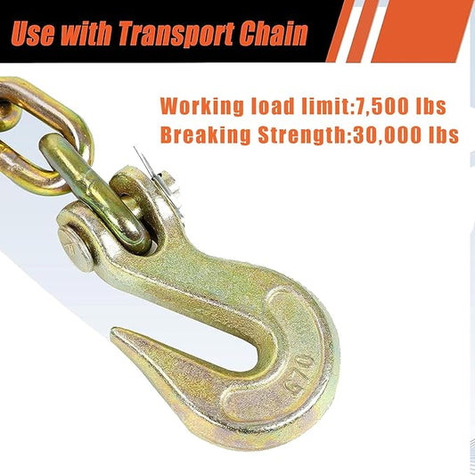 LucaSng 2Pcs 3/8 Inch Clevis Grab Hooks Grade 70 Transport Chain Hook, 7500 lbs WLL, Yellow Zinc Finish