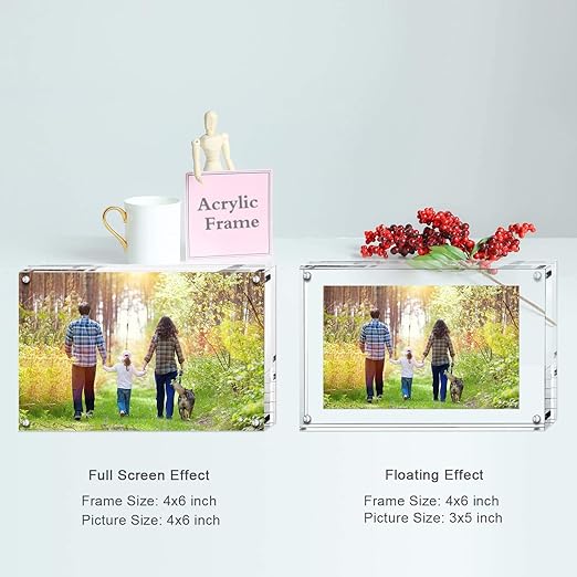 Boxalls 4x6 Inches Acrylic Picture Frame, Double Sided Clear Frameless Photo Frame with Magnetic Desktop Transparent