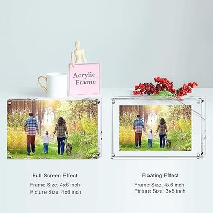 Boxalls 4x6 Inches Acrylic Picture Frame, Double Sided Clear Frameless Photo Frame with Magnetic Desktop Transparent