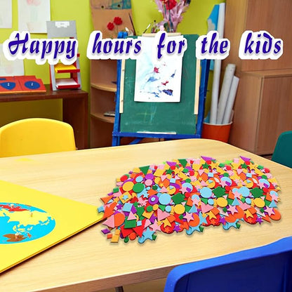 Gushu 1500Pcs Foam Stickers Foam Shapes Stickers for Kids,10 Colors Self Adhesive Craft Supplies Geometric Stickers with Googly Eyes for Preschool Craft DIY Program (Circle, Square, Triangle, Star)