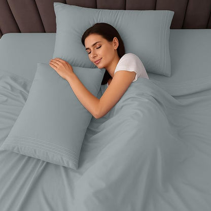 LUX Décor Twin XL Sheet Set - 3 Piece Ultra-Soft Microfiber Bed Sheets with Flat Sheet, 16 Inches Deep Pocket Fitted Sheet & Pillowcase, Cooling & Breathable, Hotel Luxury, Oeko-TEX - Grey