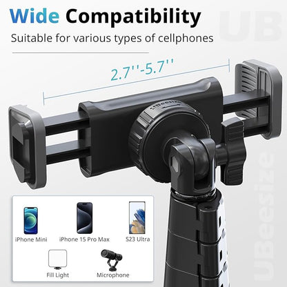UBeesize 62" Phone Tripod  Selfie Stick, Camera Tripods Stand with Wireless Remote and Phone Holder,Compatible with iPhone Android Phone, Perfect for SelfiesVideo RecordingLive Streaming Black
