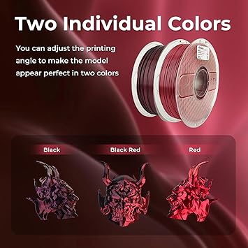 AMOLEN Silk PLA 3D Printer Filament, Silk Dual Color Red Black PLA Filament 1.75mm, Shiny Coextrusion PLA Filament, Color Change 3D Printing Filament 1KG2.2lb