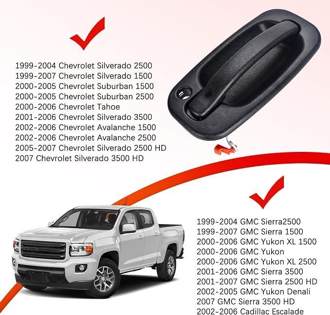 FAERSI Exterior Outside Door Handle Front Left Driver Side for 1999-2007 Chevy Silverado, Tahoe, Suburban, Avalanche, GMC Sierra, Yukon Denali, Cadillac Escalade 77261 15034985