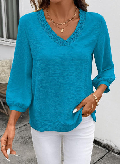 Women Smocked Neck Tops 3/4 Sleeve Loose Fit Shirts Business Dressy Casual 2026