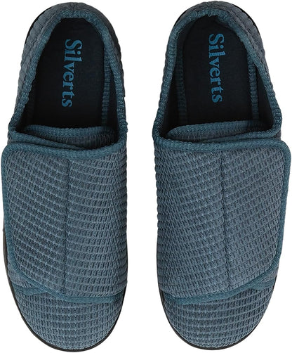 Silverts Men’s Adaptive Clothing Easy Closure Slippers, Adjustable Wide Fit Shoes for Elderly, Nursing Home & Assisted Dressing