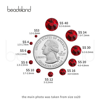 beadsland 1440 Piece Flat Back Crystal Rhinestones Round Gems,1.3mm-6.5mm,Dark Siam (SS20(4.6-4.8mm)( Open Box )
