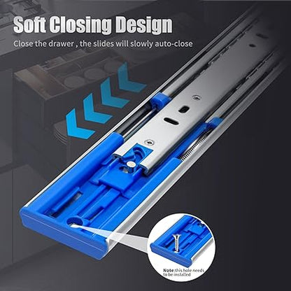 SLIDEWAY 200 Lbs Soft Close Heavy Duty Drawer Slides 1 Pair 14 16 18 20 22 24 26 28 Inch Full Extension Ball Bearing Sliding Rails Cabinet Runners Tracks Tool Box Glides-Soft Closing 22"